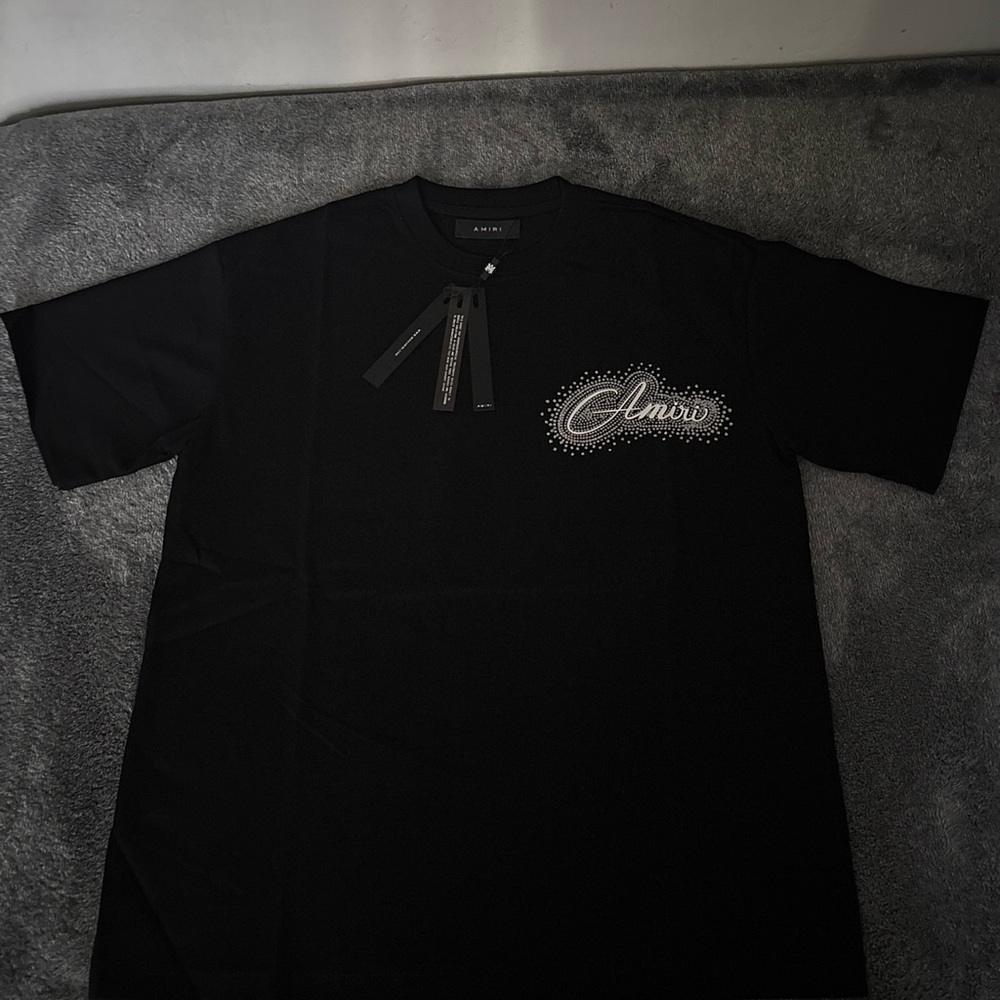 AMIRI Black Short Sleeve Tee with White Logo